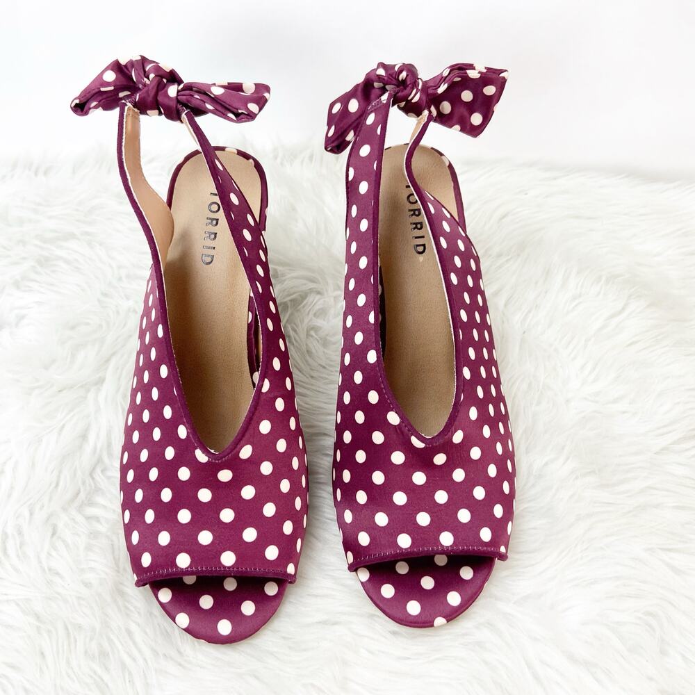 Torrid 9 W Wide NIB Womens Red Wine Polka Dot Pin-up Peep Toe Heels Sandals - Picture 8 of 14